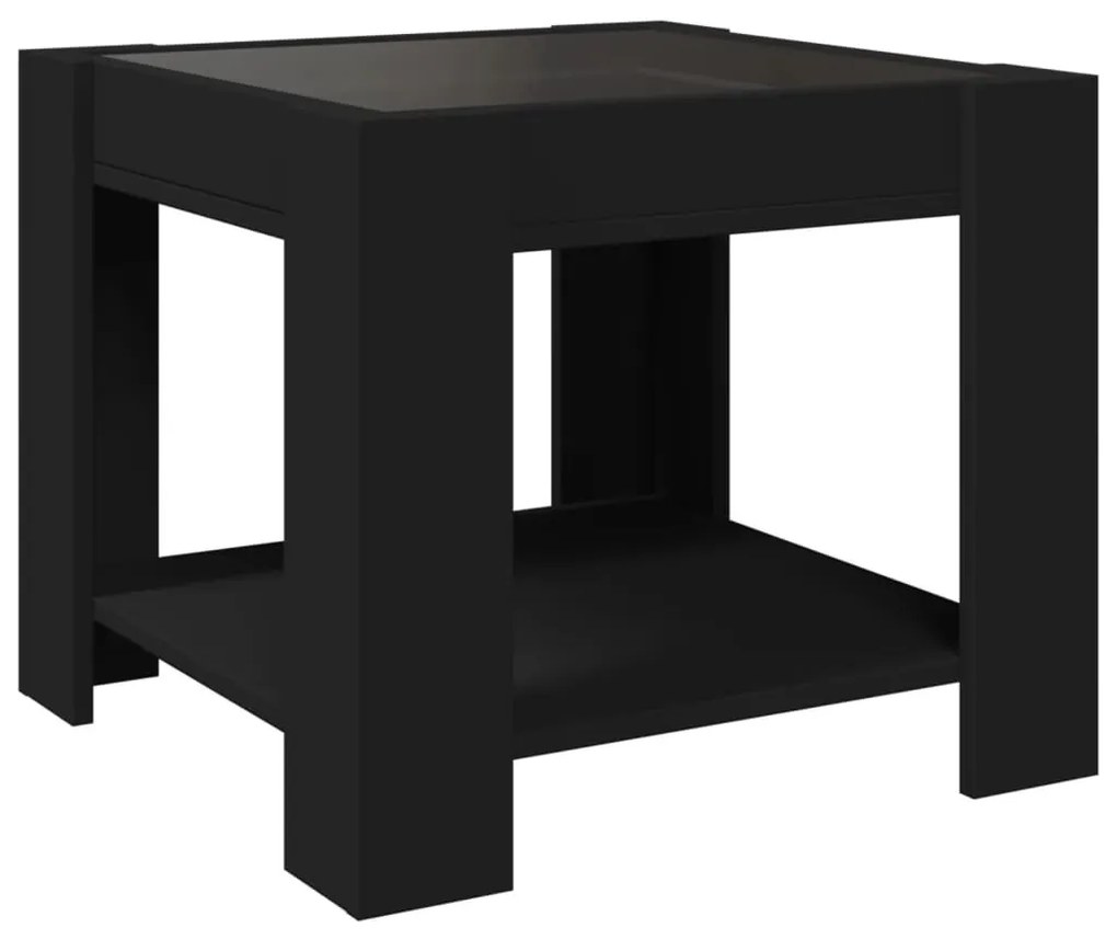 fekete szerelt fa dohányzóasztal LED-del 53 x 53 x 45 cm