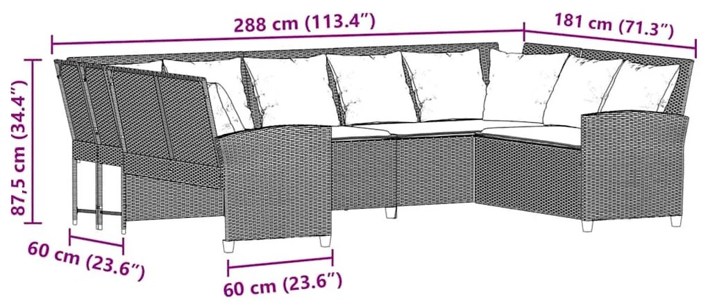 világosszürke polyrattan kerti kanapé párnával