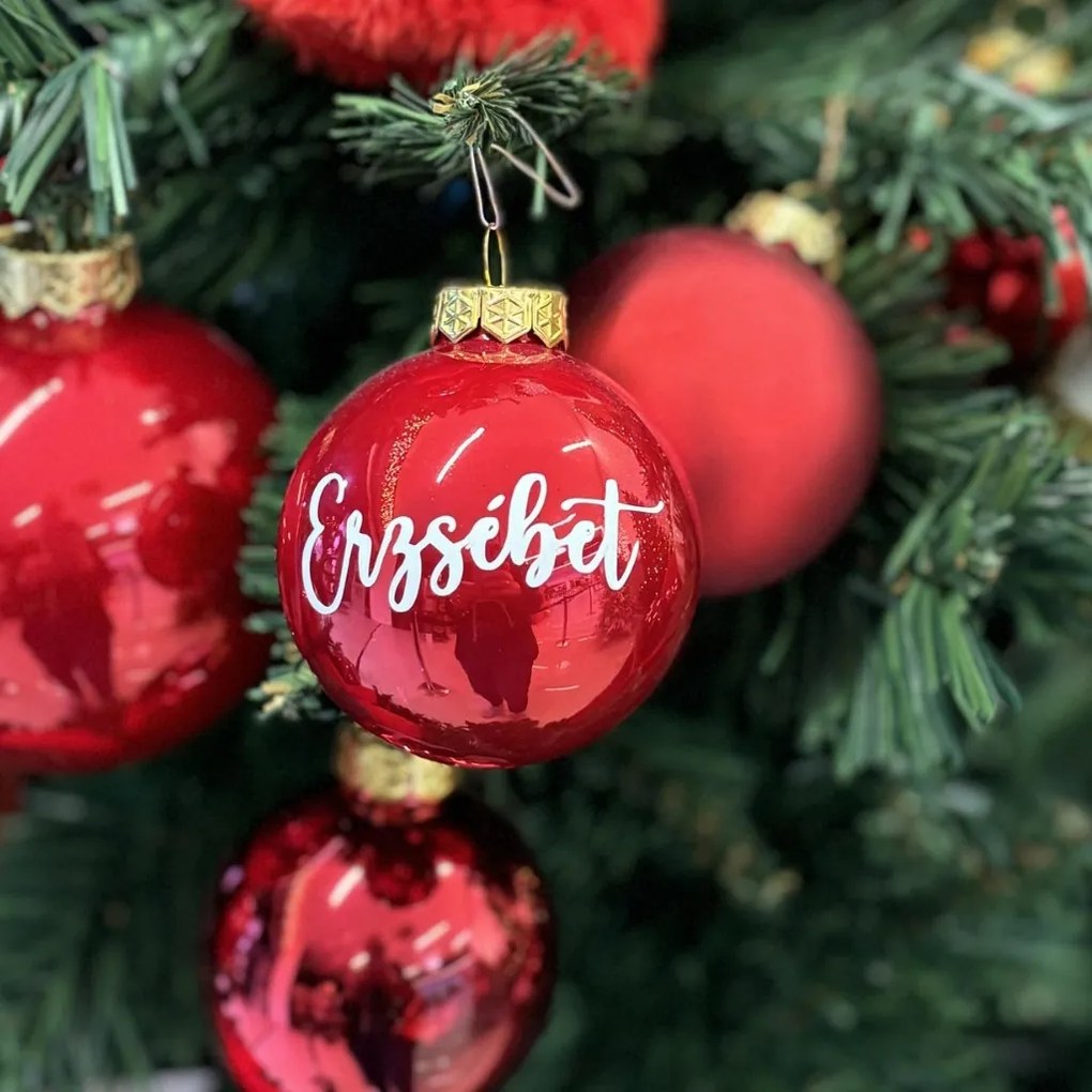 Neves üveggömb 6cm egyedi felirattal ajándék papírdobozban