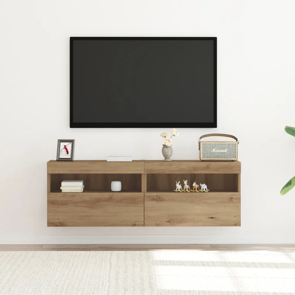 LED világítással rendelkező TV faliszekrények 2 db Artisan tölgy 60x30x40 cm