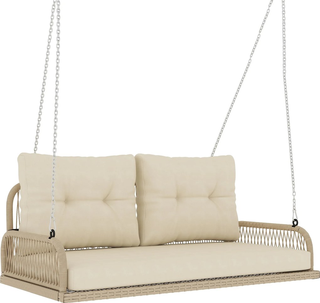 Outsunny Hollywood Hinta 2-Személyes Rattan Kerti Hinta Párnákkal, Lánccal Felfüggesztett Pad, 240 kg Teherbírás, Kert Pad, Balcson használható 115 x