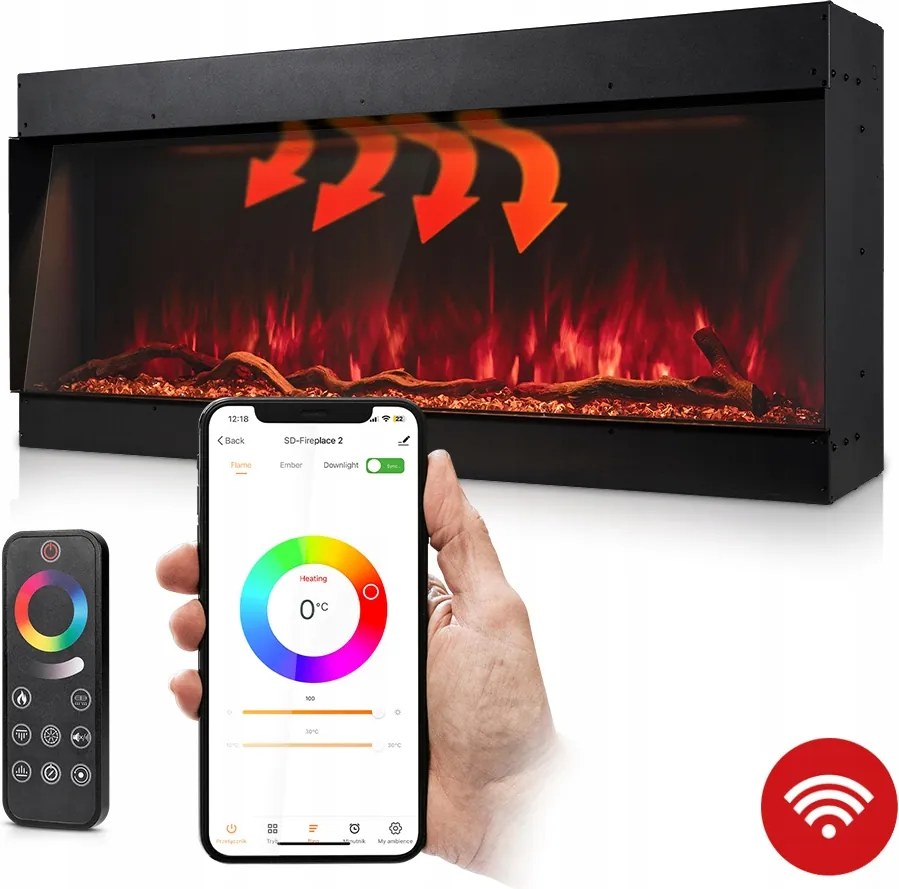 Elektromos Fali Kandalló 203,2cm Fűtés Wifi hanggal