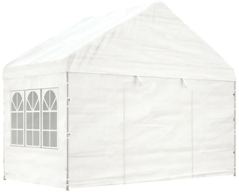 fehér polietilén pavilon tetővel 4,08 x 2,23 x 3,22 m