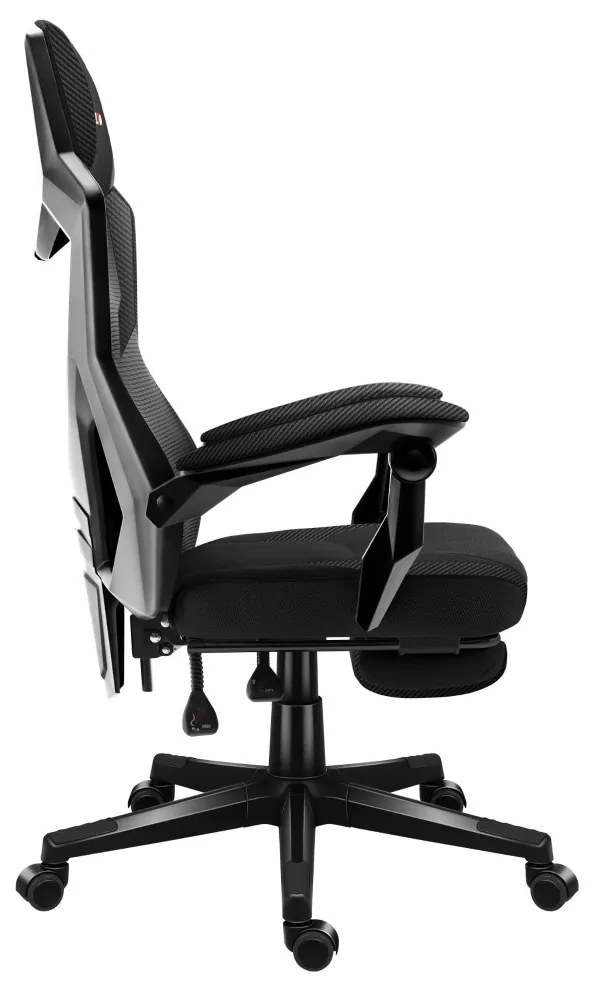 Gamer szék, lábtartó, lélegző anyag, ergonómikus kartámaszok, fekete