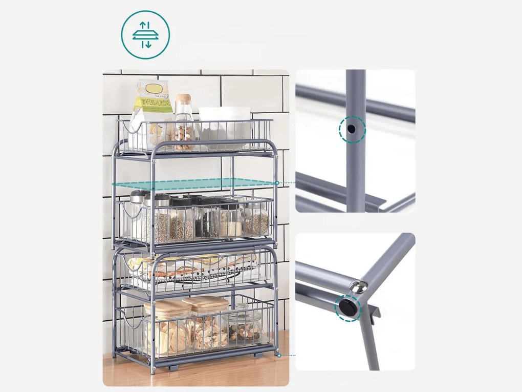 Tároló húzható kosarakkal SOLIDO egymásra rakható, szürke