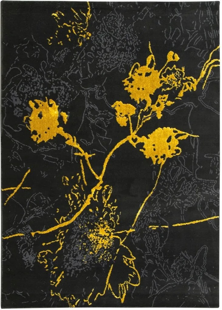 200x290 cm Puha Fekete Arany Szőnyeg Virágok