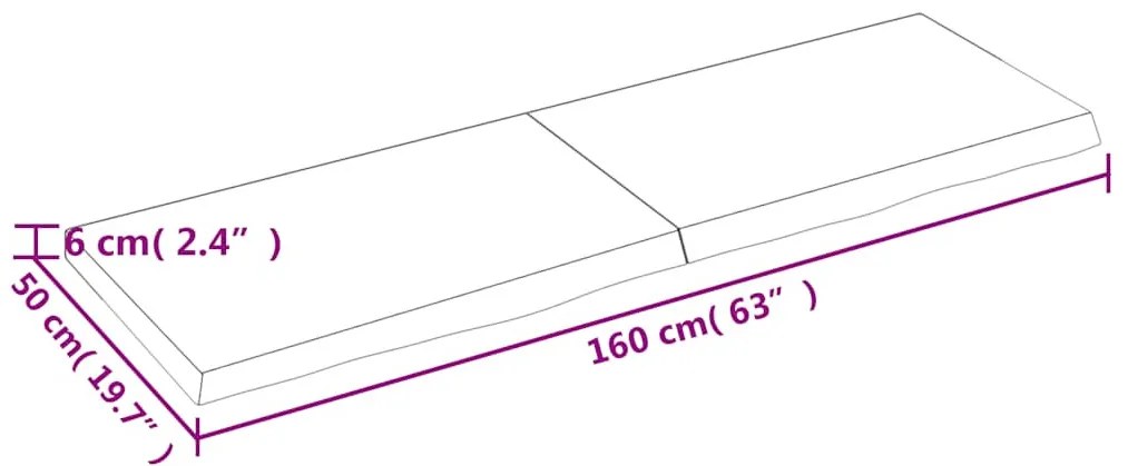 világosbarna kezelt tömör fa fürdőszobai pult 160x50x(2-6) cm