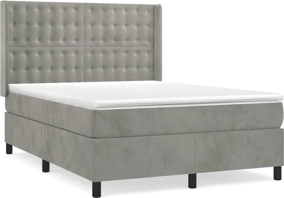 vidaXL világosszürke bársony rugós ágy matraccal 140x190 cm