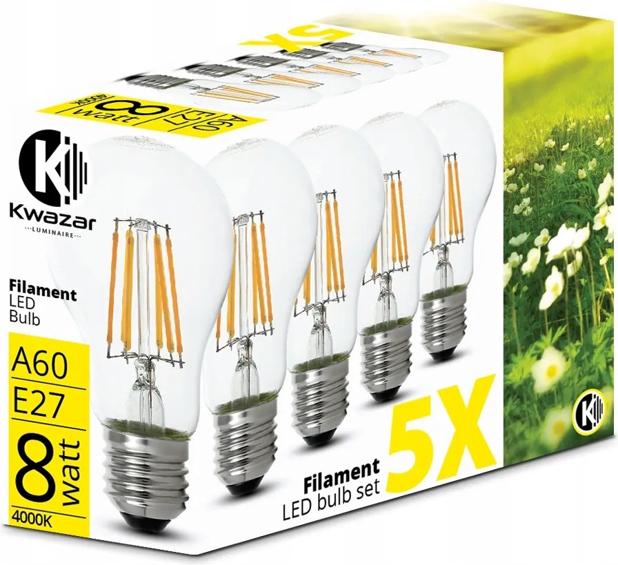 5x Retro Dekorációs Izzó Edison Led E27 8W Filament 4000K Üveg