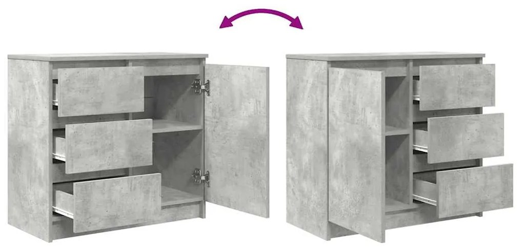 betonszürke szerelt fa tálalószekrény fiókos 71x35x65 cm