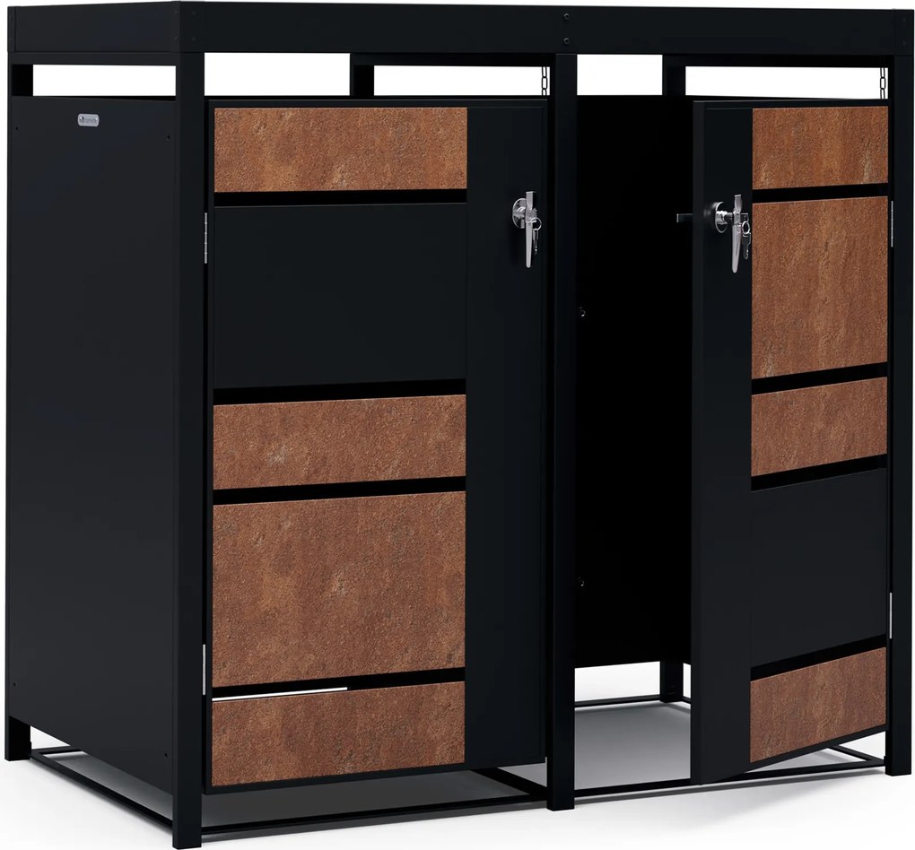 Blumfeldt BinSafe, szemétkosár tároló doboz, 2 szemétkosár, 240 l, zárható, időjárásálló horganyzott acél, beültethető tető