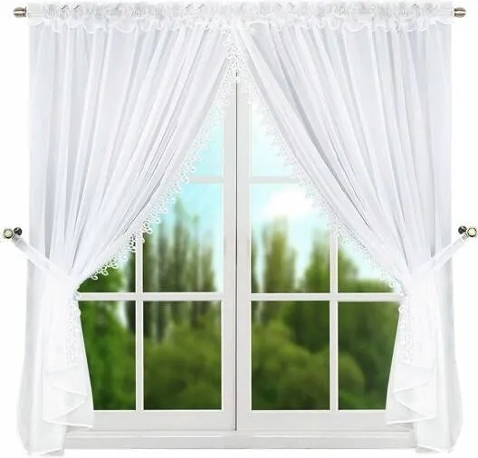 Gipszkartonnal Díszített Dekorációs Függöny Fehér Klasszikus Fátyol 400X150 CM Lg 11 A