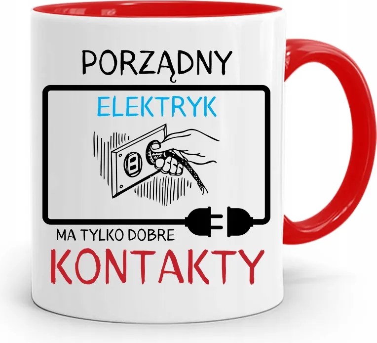 Piros Bögre Villanyszerelőnek Rendes Villanyszerelő nyomott mintával, fényképpel