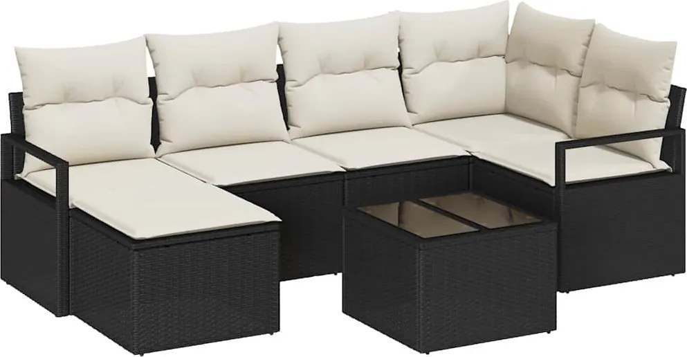 vidaXL Kanapé Szett párnával tárolóval 7 pcs Barna és Krém polirattan