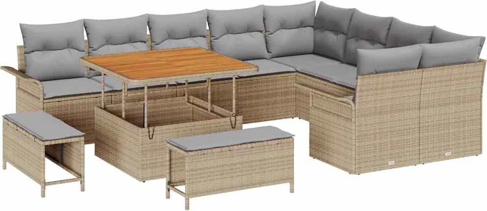 vidaXL Kerti Kanapé Szett párnával 12 pcs Bézs polirattan