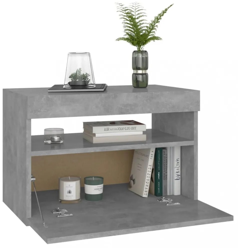 2 db betonszürke éjjeliszekrény LED-lámpákkal 60 x 35 x 40 cm