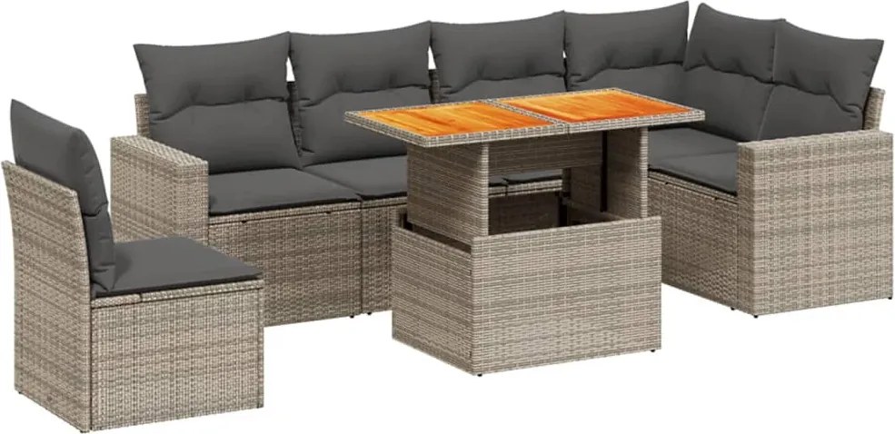 vidaXL 7 részes szürke polyrattan kerti ülőgarnitúra párnákkal