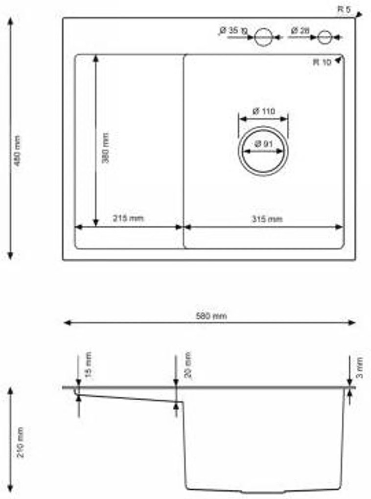 Erga HD, 1 kamrás acél mosogató 580x480x210 mm, bal, grafit, ERG-MLS-HD5848LB