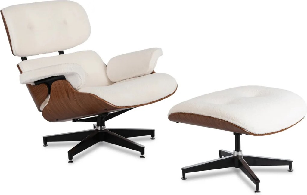 Pihenőfotel lábtartóval fehér bouclé kárpittal – PALERMO