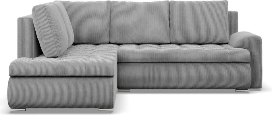 Tokio sarokkanapé, L alakú háttámlával, 2 ágyneműtartóval, kordbársony, baloldali, szürke