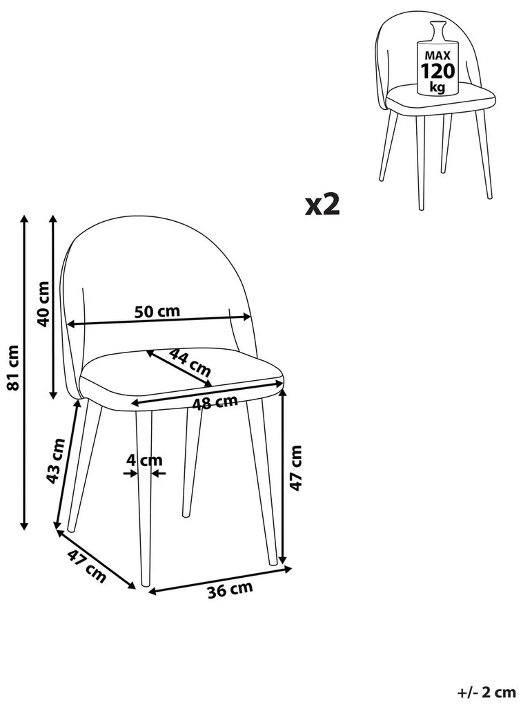 Étkezőszék szett 2 db Visla (szürke). 1009935