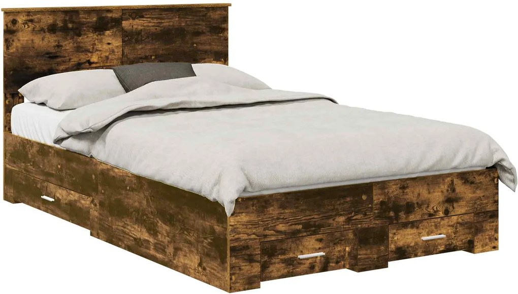 vidaXL Ágykeret fejtámlával fiókkal Füstölt tölgy 135 x 190 cm Faanyag