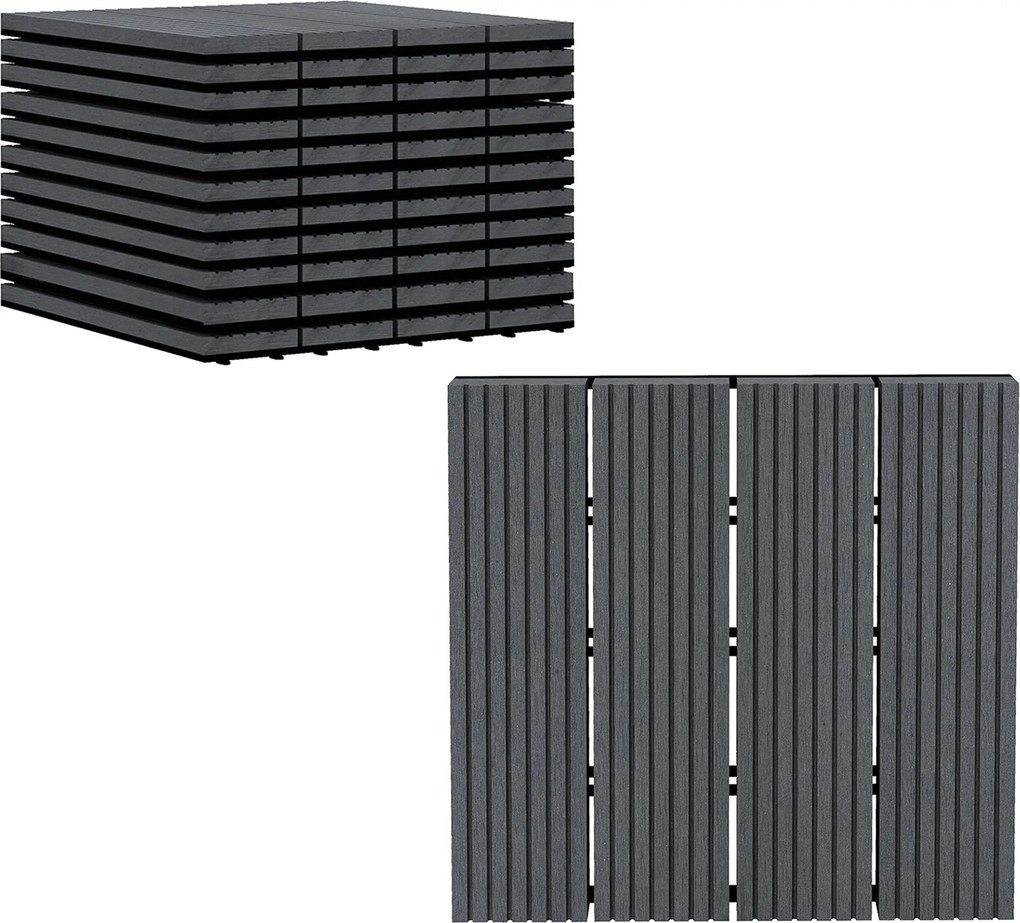 Outsunny 11 db-os Kültéri Csempeszett 30x30 cm 1 m² Kültéri Kert Padlócserepe Non-slip és Időjárásálló Könnyű Telepítés Kert Terasz Erkély Szürke | Ao