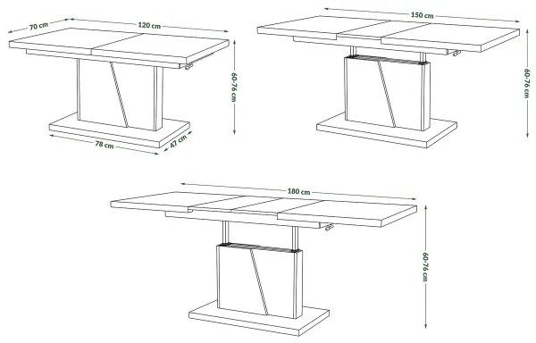 Bővíthető dohányzó-/étkezőasztal emelhető asztallappal NINO fehér