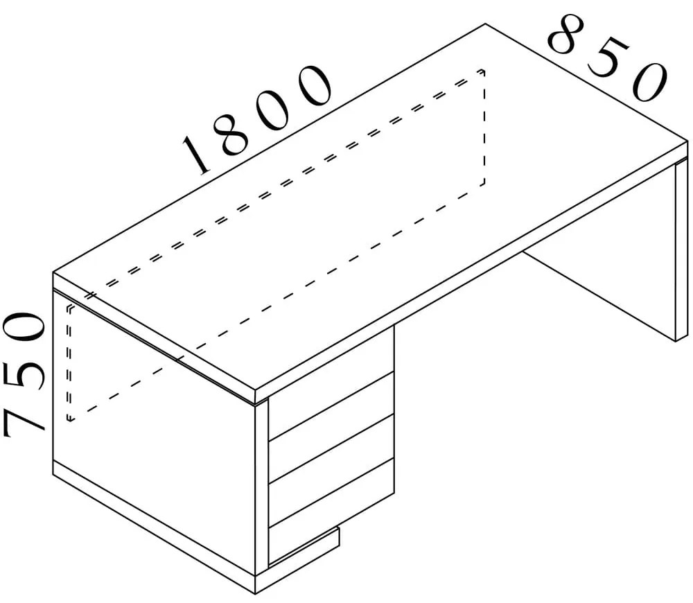 Lineart asztal 180 x 85 cm + bal konténer, világos bodza / fehér