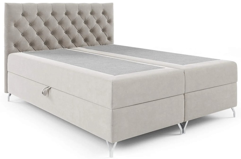 Wilsondo GULIETTE ágyneműtartós kárpitozott boxspring ágy matracokkal 140x200 - szürke