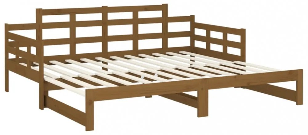 mézbarna tömör fenyőfa kihúzható kanapéágy 2 x (90 x 200) cm