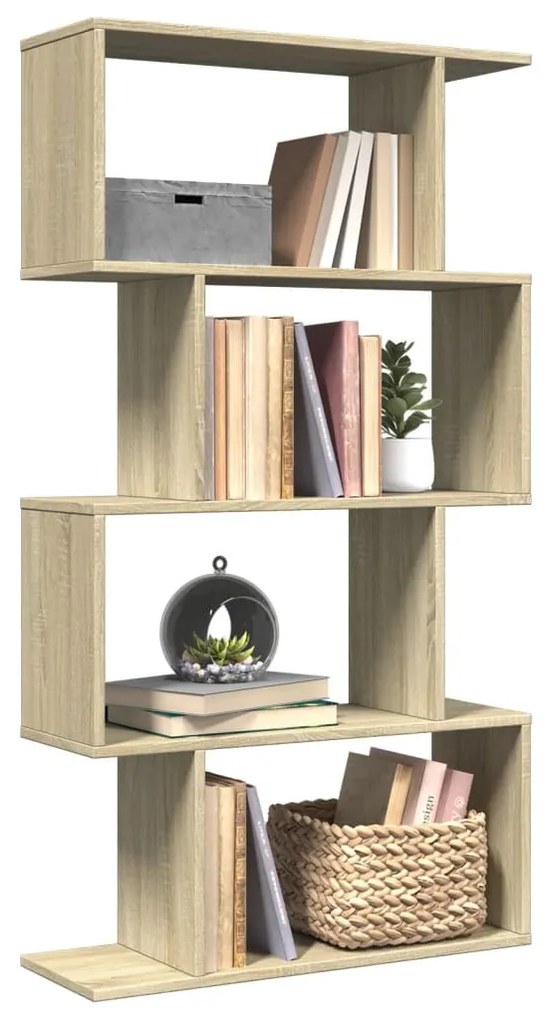 4 szintes sonoma tölgy fa elválasztó könyvespolc 70x24x129 cm