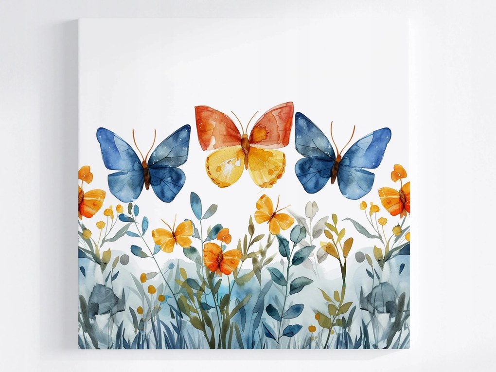 Poszter Akvarell Színes Pillangók Virágok 40x40