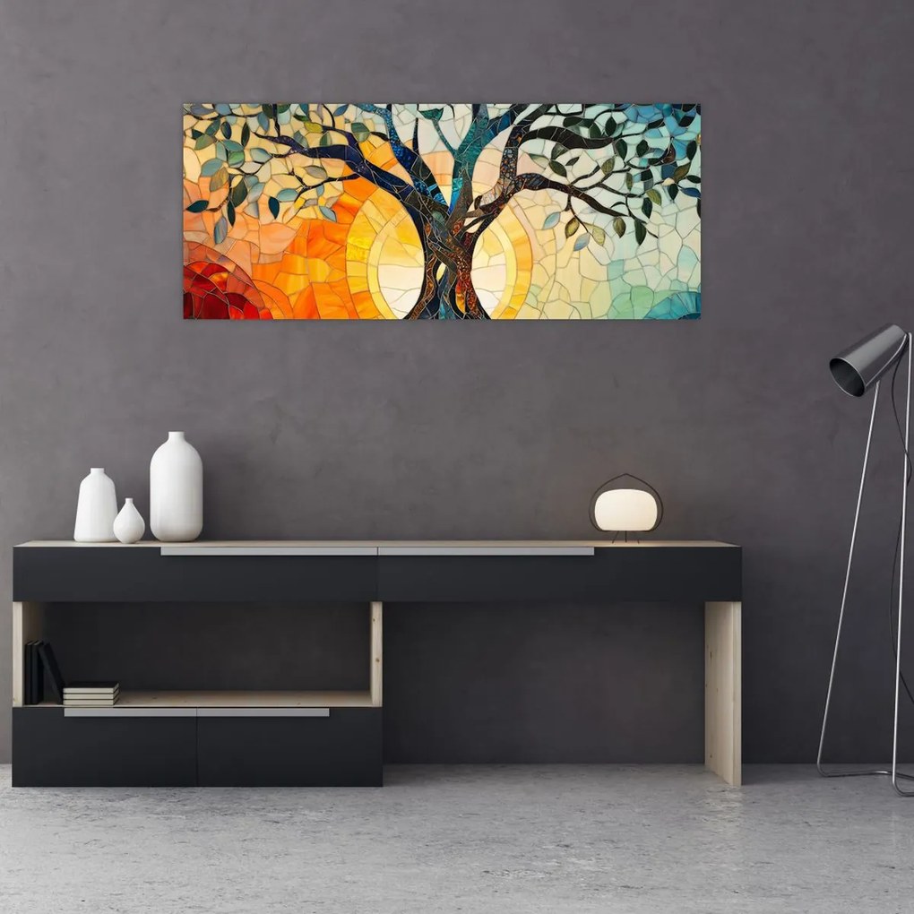 Kép – Mozaik – nap és fa I. (120x50 cm)