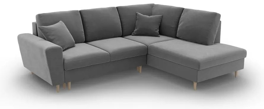 Világosszürke bársony kinyitható tárolóhelyes sarokkanapé (jobb oldali-L alakú) Kyoto – Cosmopolitan Design