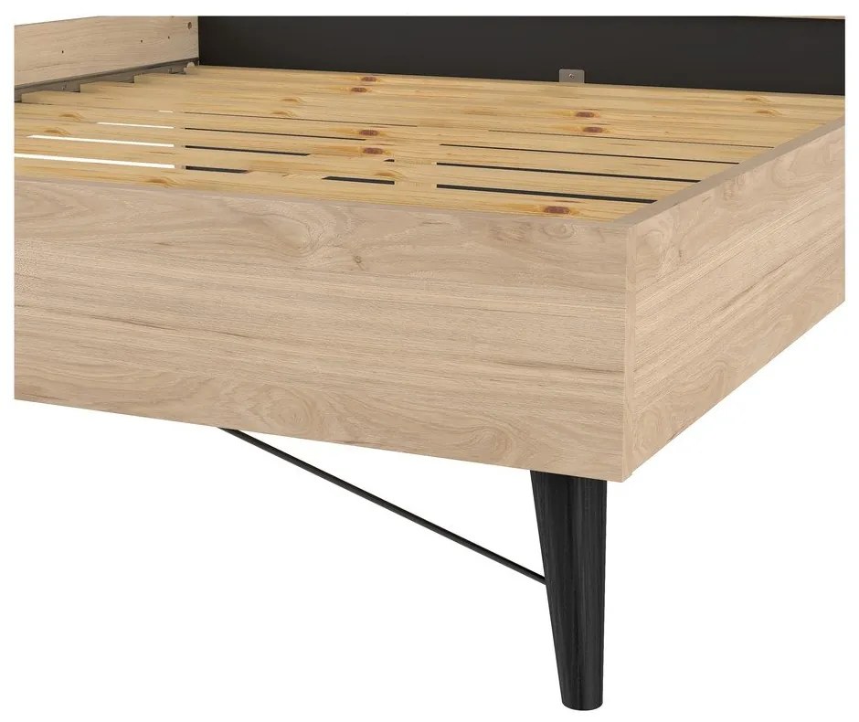 Natúr színű franciaágy ágyráccsal 160x200 cm tölgyfa dekorral Ry – Tvilum