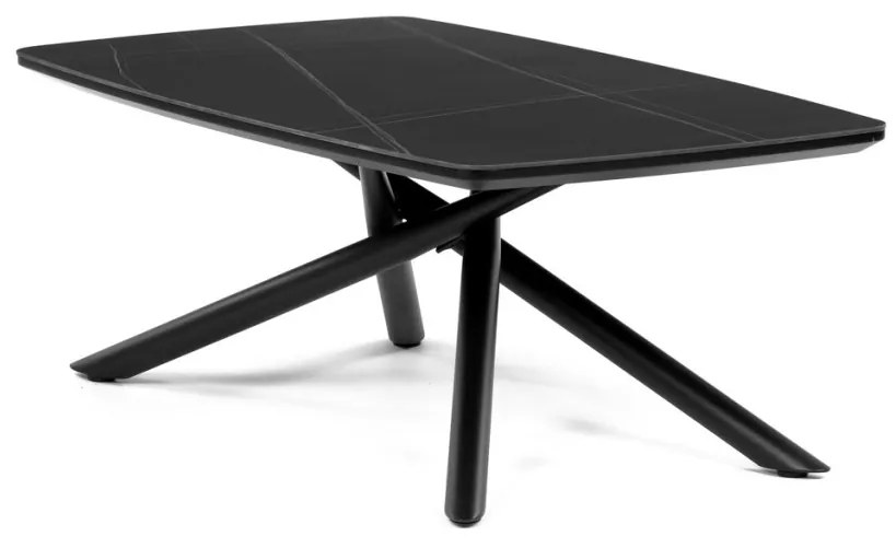 Masuță de cafea din ceramica sinterizată 120x70cm, efect marmură neagră, picioare din metal negru