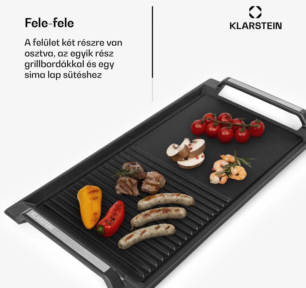 Klarstein Delicatessa Grill Pan, grillező lap, indukciós főzőlap tartozék, fekete
