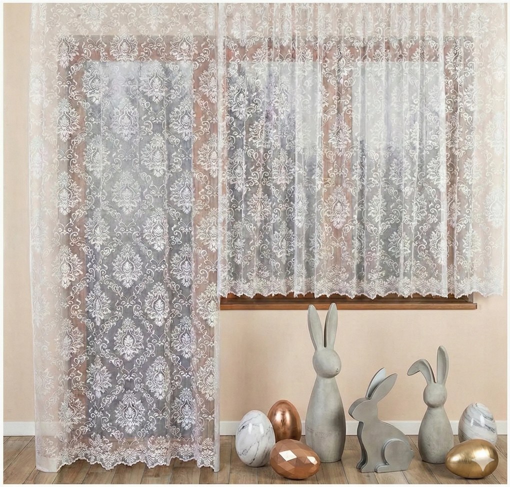 Jacquard függöny erkély szett hófehér elegancia díszítéssel