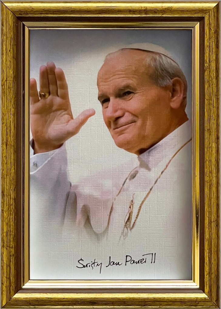 Vászonkép 18x13 Szent II. János Pál Pápa Arany Díszített Fa Keret