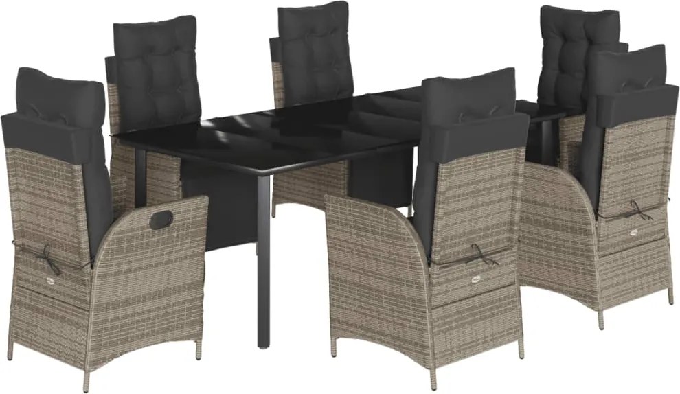 vidaXL 7 részes szürke polyrattan kerti étkezőgarnitúra párnával