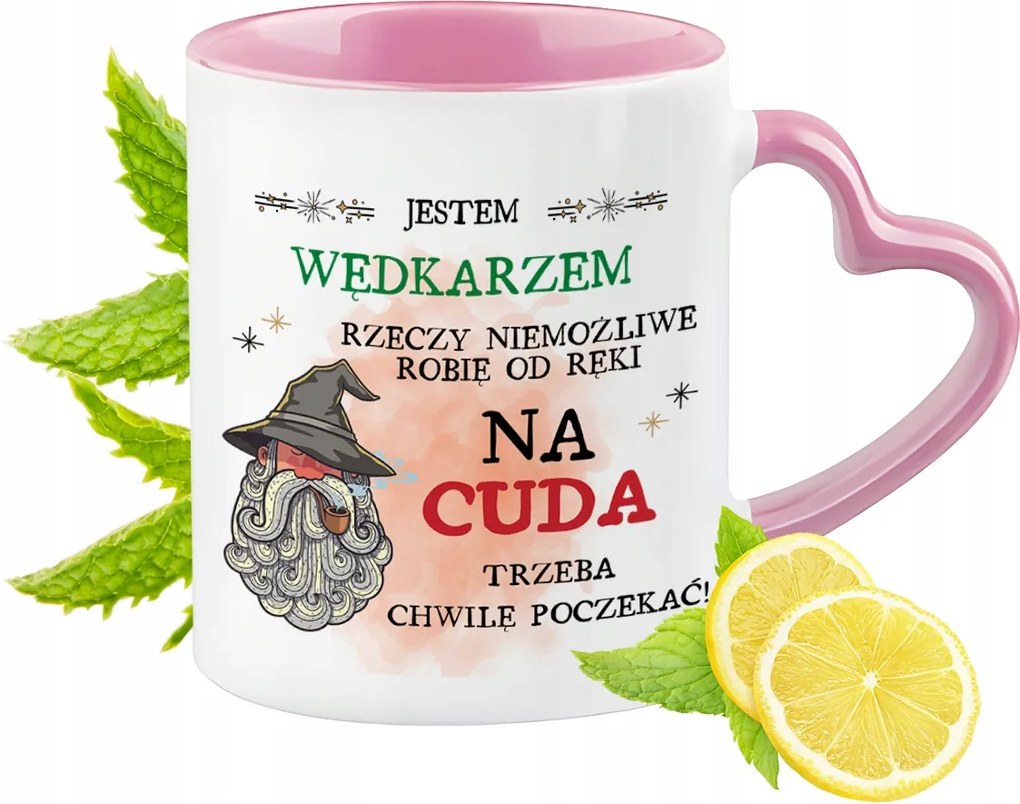 Horgász bögre Rózsaszín, szív alakú füllel Kávé ajándék