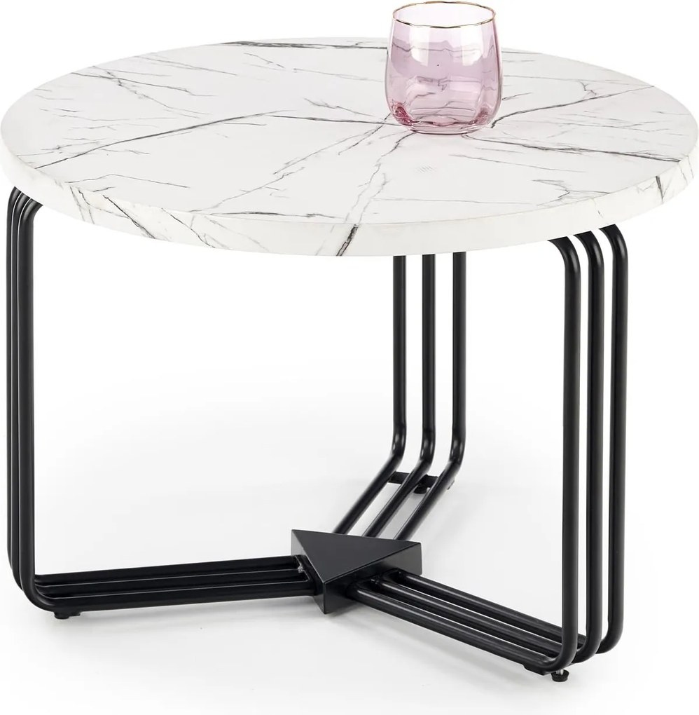 Dohányzóasztal kerek, nappali pad fehér márvány fém lábak Antica M