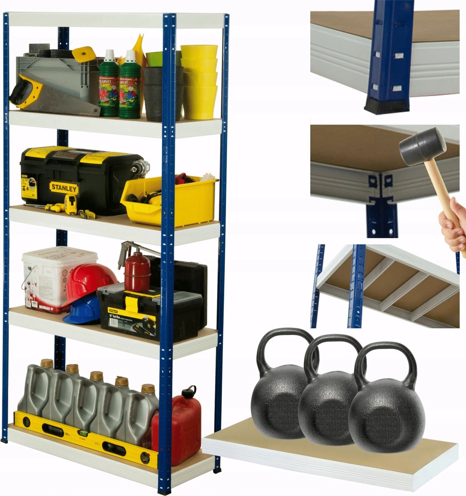 Tárolószekrény fém állvány Helios 213x90x45cm 5Px350kg Tömör