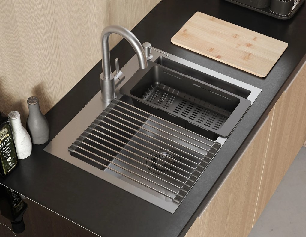 Acél mosogatótálca LUKE 110 WORKSTATION BRUSH NICKEL