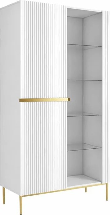 Nicole vitrin 100 cm hornyolt előlappal - matt fehér / arany lábakkal