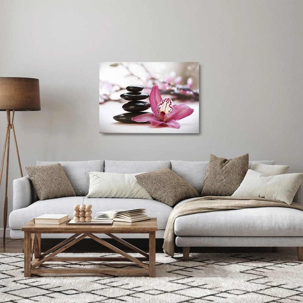 Masszázs kövek és orchideák képe (üvegen) (70x50 cm)