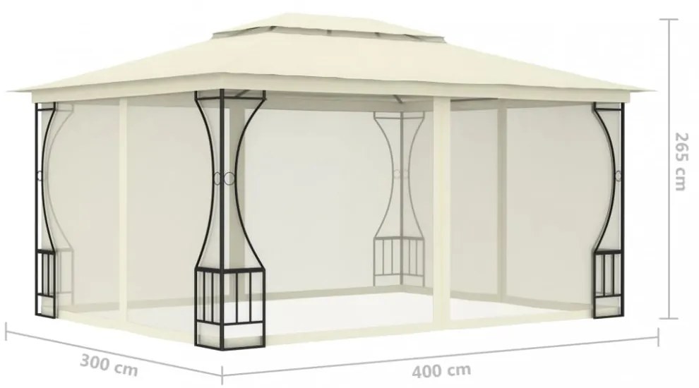 krémszínű pavilon hálóval 300 x 400 x 265 cm