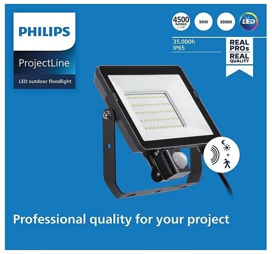 Philips - LED Kültéri reflektor érzékelővel PROJECTLINE LED/50W/230V IP65 3000K