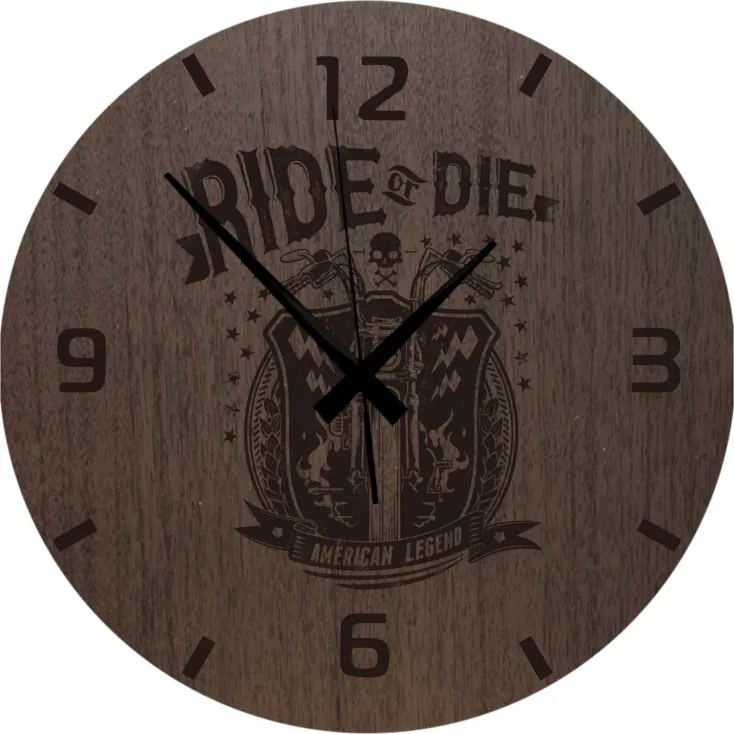 Klasszikus falióra Motorosoknak Wenge tölgy Ride or Die 45 cm